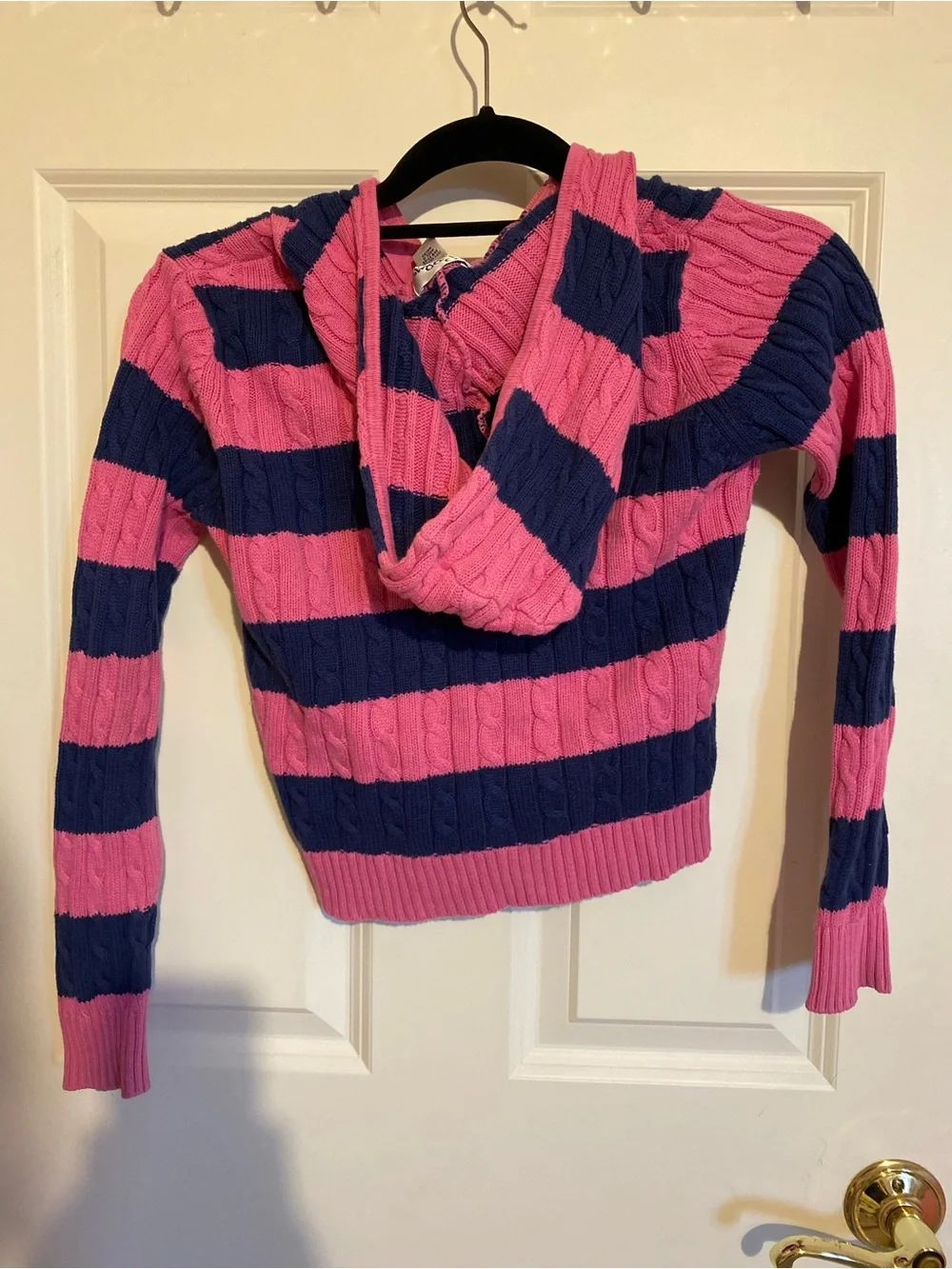 Lilly Pulitzer pink navy striped zip up cotton sweater, girls size 12
